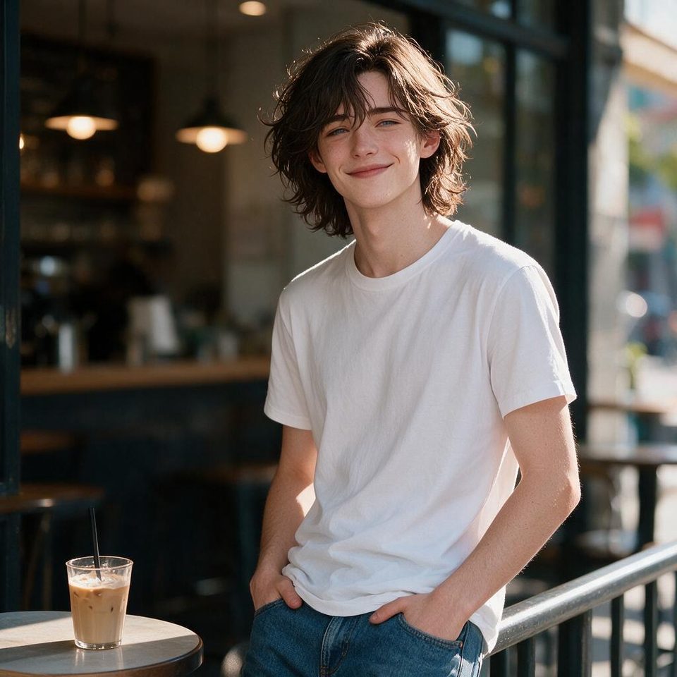 Daylight — Rendered photographically rather than drawn. The style of the picture is not the identity of the person — this is still unmistakably him.
